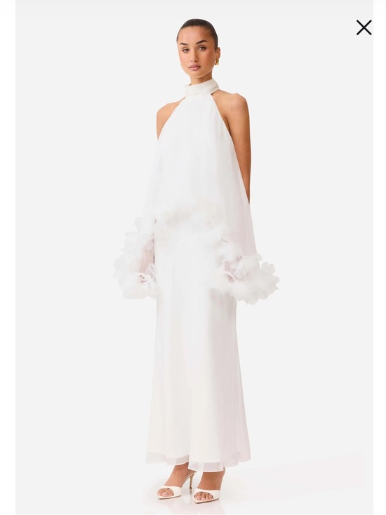 Elliatt Dresses & Skirts - Elliatt Poppy Cape Gown White High-Neck Maxi Dress with Floral Cuff